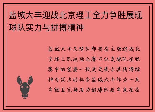 盐城大丰迎战北京理工全力争胜展现球队实力与拼搏精神